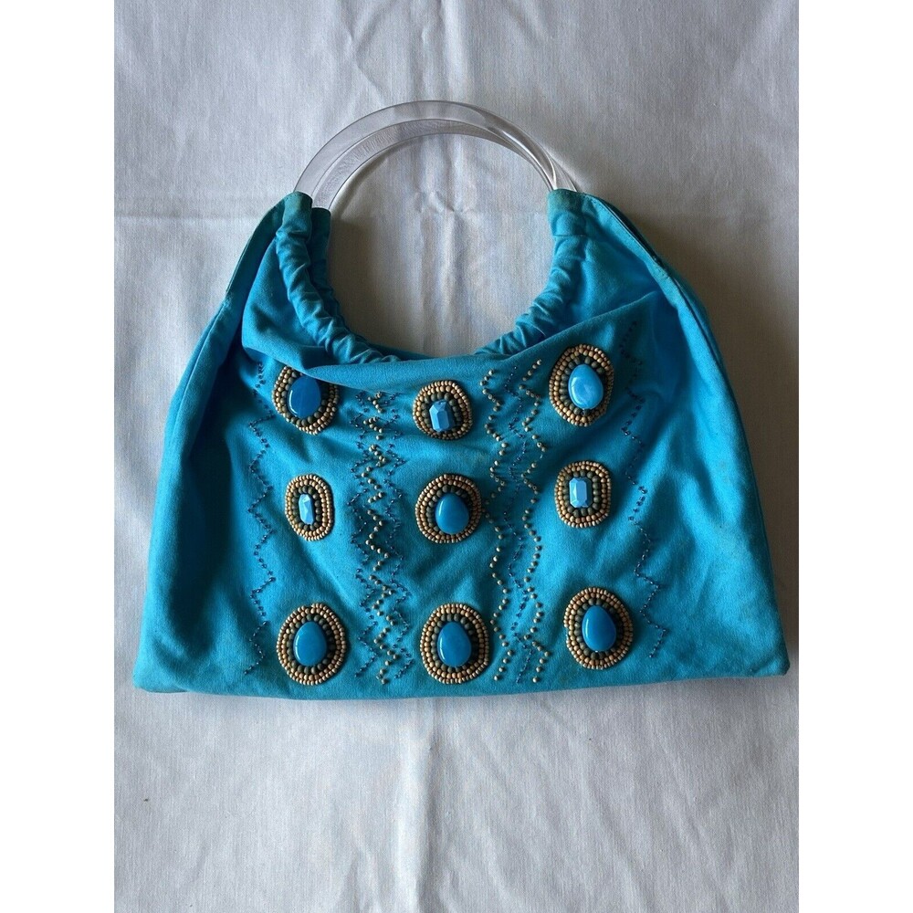 Women’s Handbag Faux Turquoise Stone Wooden Beading Acrylic Handle